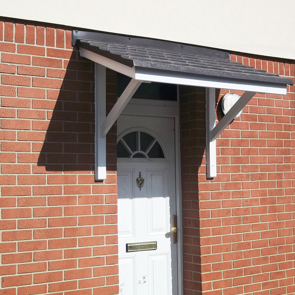 Medway Door Canopy in white covering a white front door